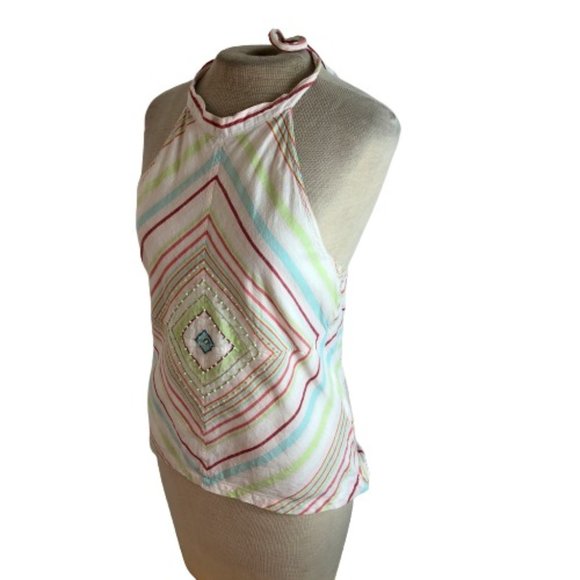 Tempted Tops - Tempted Bohemian Striped Halter Top Pink Green L